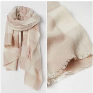 LC Lauren Conrad Blush and Cream Plaid Fringe Wrap Scarf